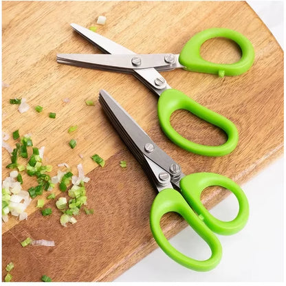Multi-Functional Stainless Steel 3/5 Layer Kitchen Scissors Pepper Shredded Chopped Scallion Cutter Laver Cut Cooking Tool