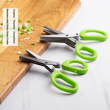 Multi-Functional Stainless Steel 3/5 Layer Kitchen Scissors Pepper Shredded Chopped Scallion Cutter Laver Cut Cooking Tool